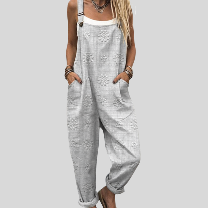 Grijze Dungaree met Bloemenpatroon