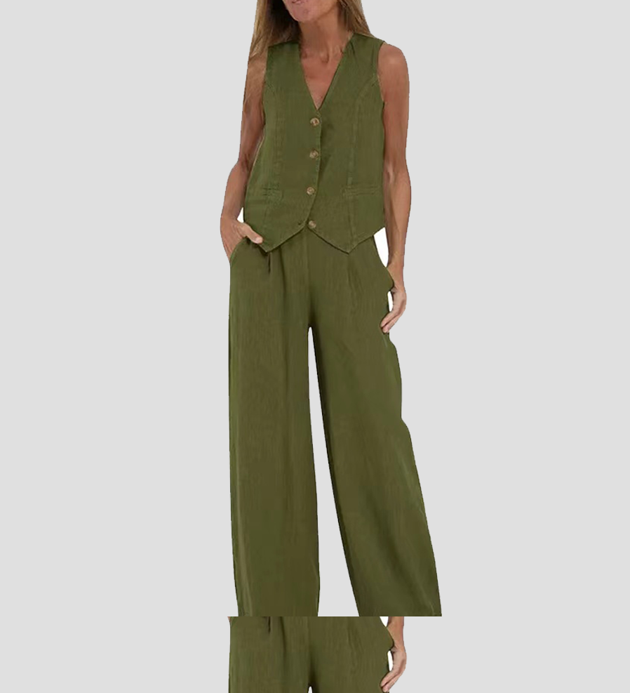 Aira - Ensemble Gilet met Knopen & Wijde Broek