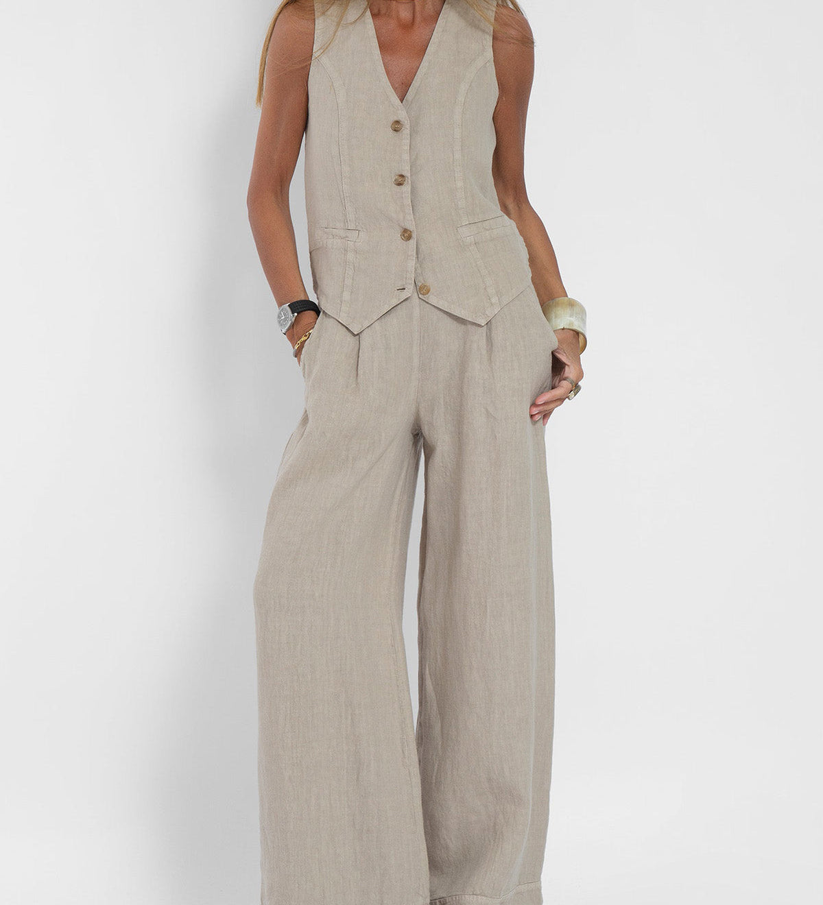 Aira - Ensemble Gilet met Knopen & Wijde Broek