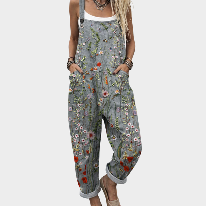 Grijze Dungaree met Bloemenweide