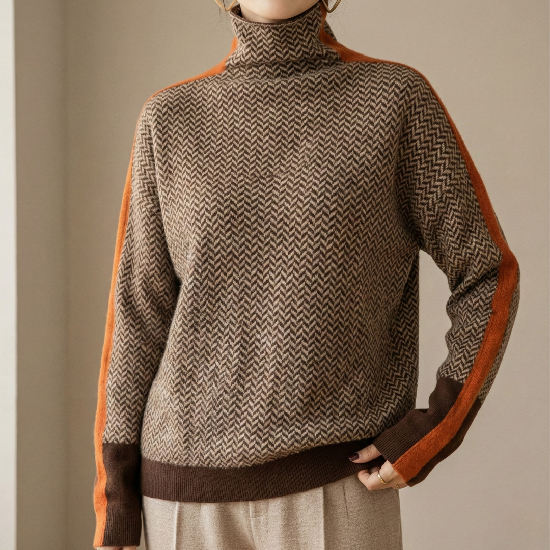 Eleanor | Hoge Kraag Herringbone Luxe