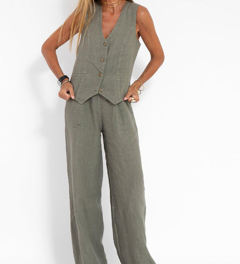 Aira - Ensemble Gilet met Knopen & Wijde Broek