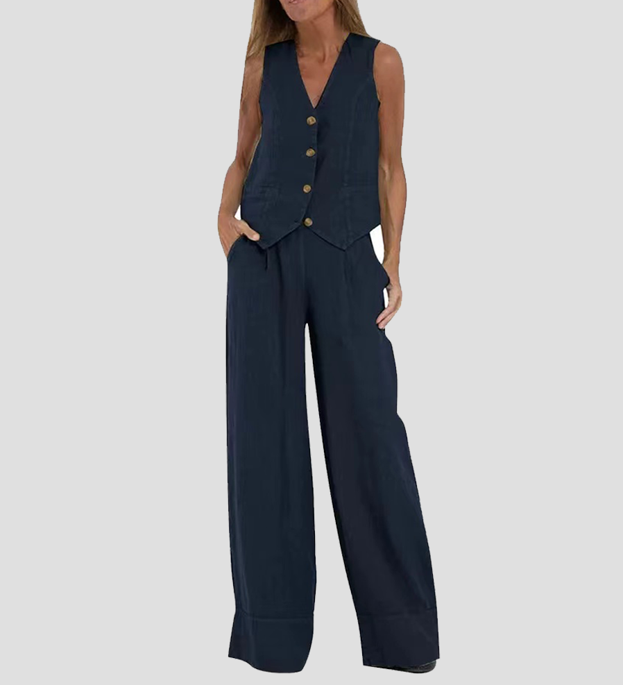 Aira - Ensemble Gilet met Knopen & Wijde Broek