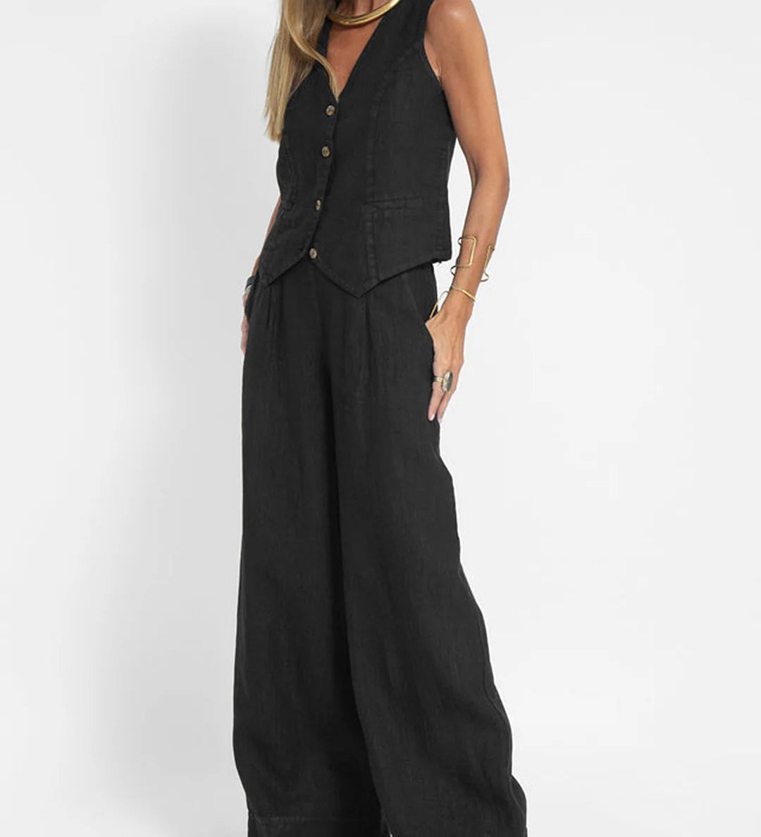 Aira - Ensemble Gilet met Knopen & Wijde Broek