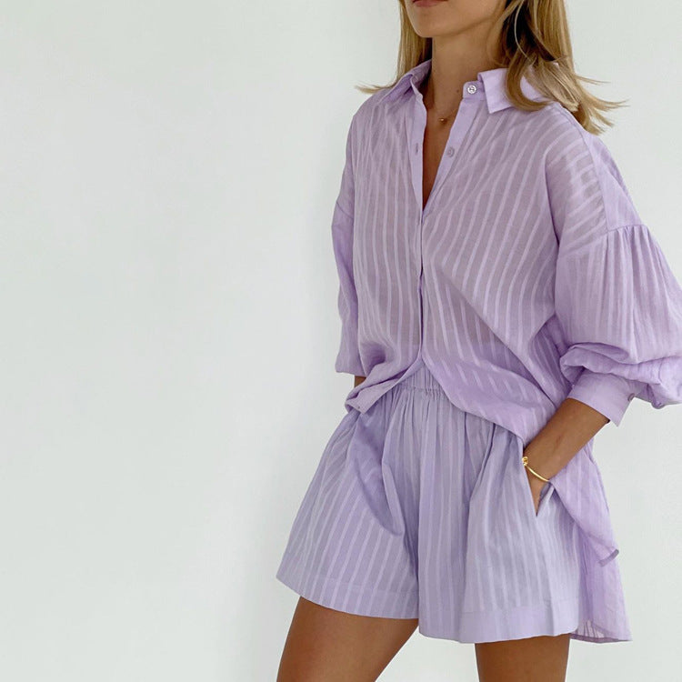 Viola - Ensemble met Knopsluiting en Luchtige Shorts