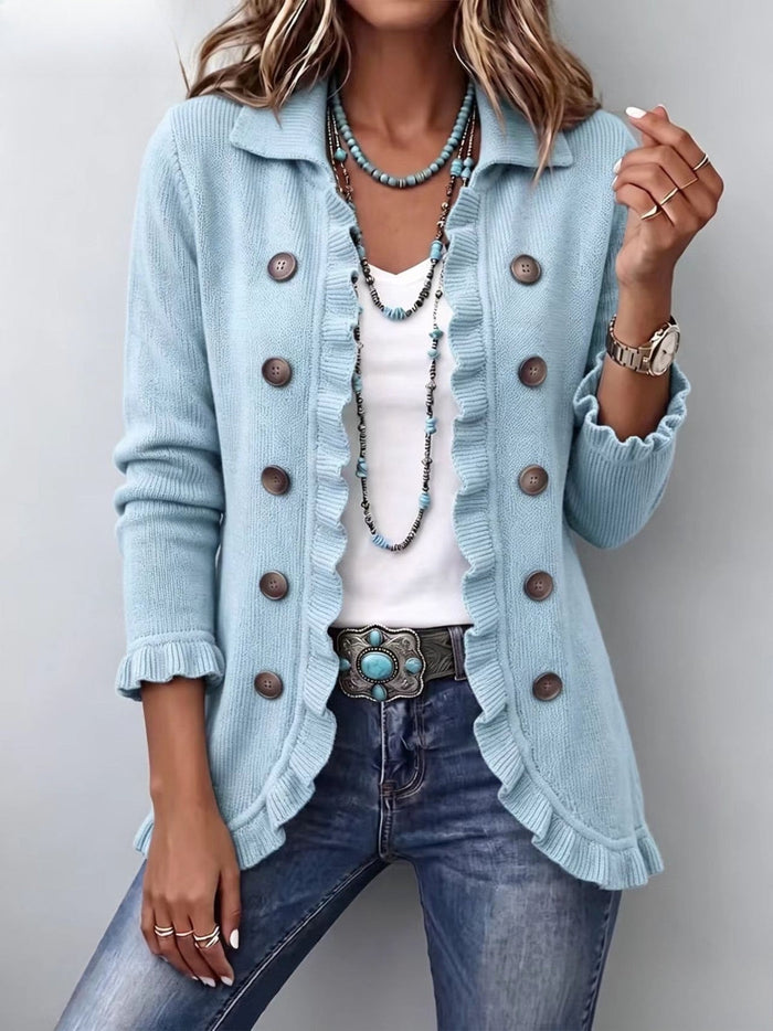 Perrine | Gebreide Blazer in Poederblauw met Volants