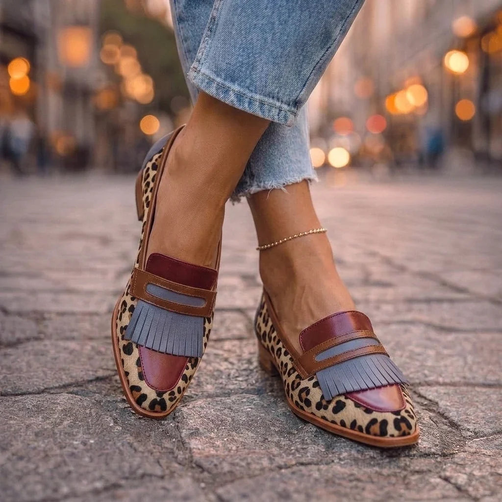 Bianca Mocassins met Franje en Luipaardprint