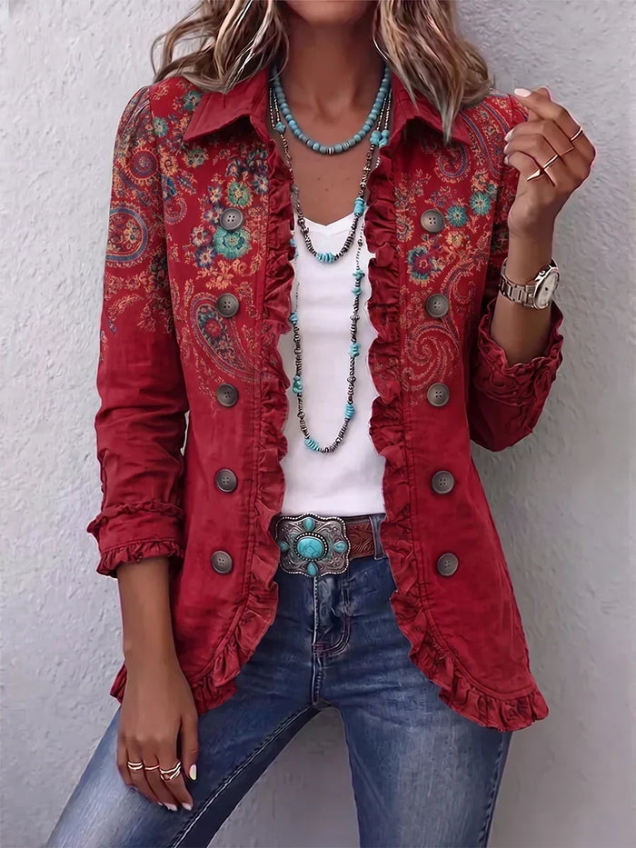Charlotte | Boheemse Rood Paisley Jasje met Volants