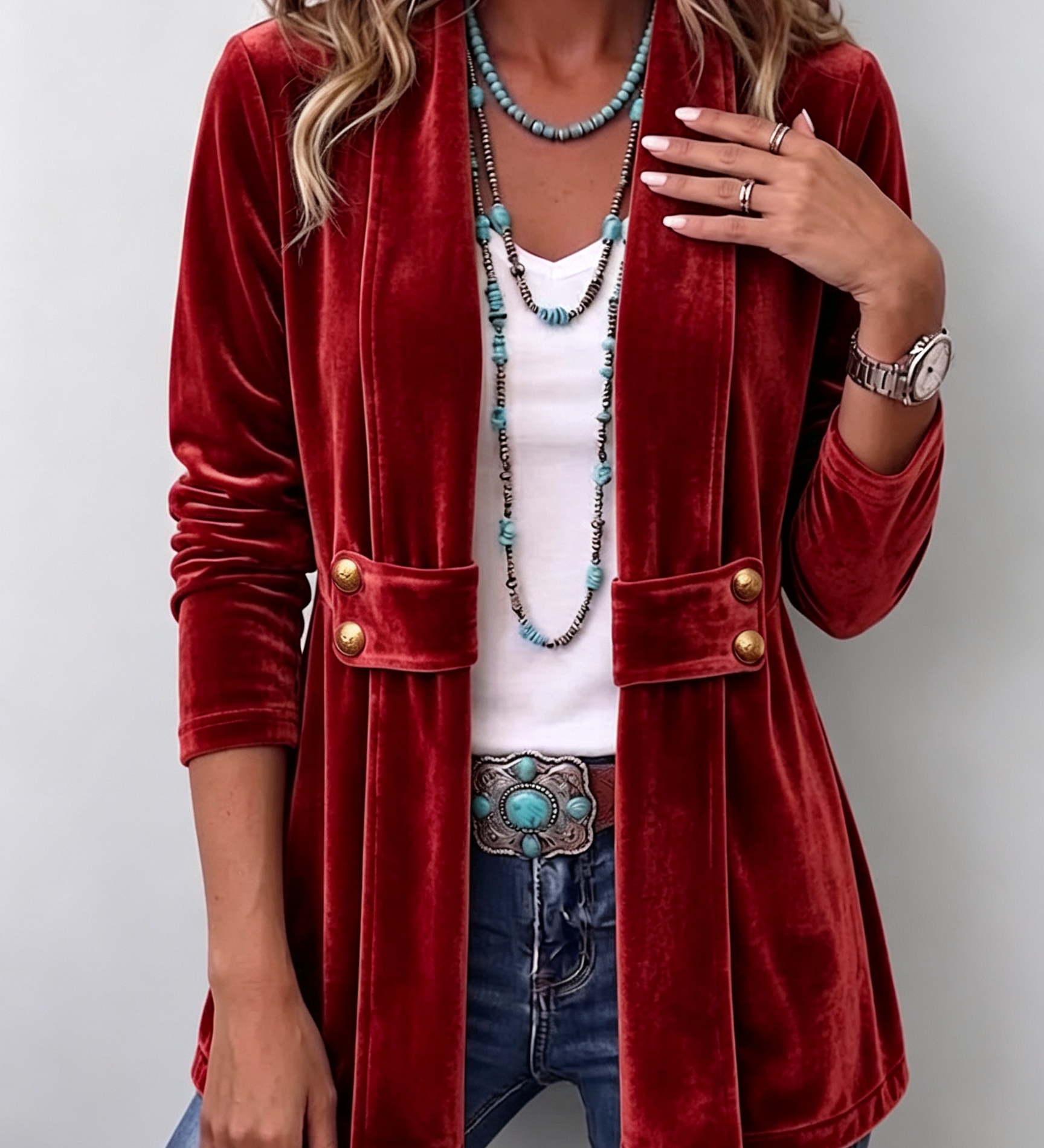 Katrin™ | Open Blazer met Glans